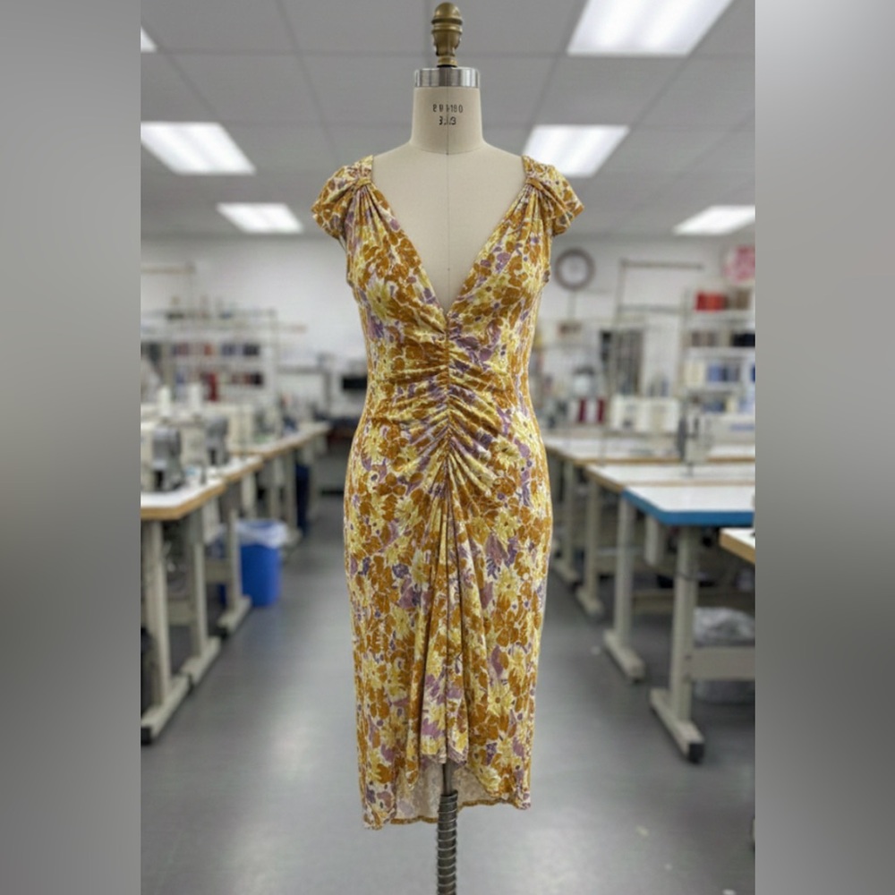 Free People Yellow and Purple Floral Midi Dress